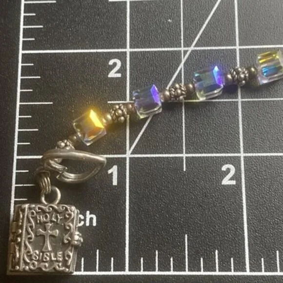 AB Crystal Cube Bracelet Bible Locket Charm Opens Mary Baby Jesus 925 Silver 7.5 - Picture 10 of 11